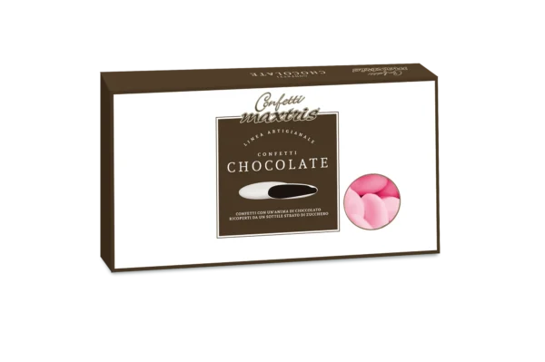 CioccolatoRosa Confetti Maxtris al cioccolato fondente (45%) e guscio rosa, perfetti per Battesimi, Comunioni e tutti gli eventi. Senza Glutine. Vassoio 1 KG.