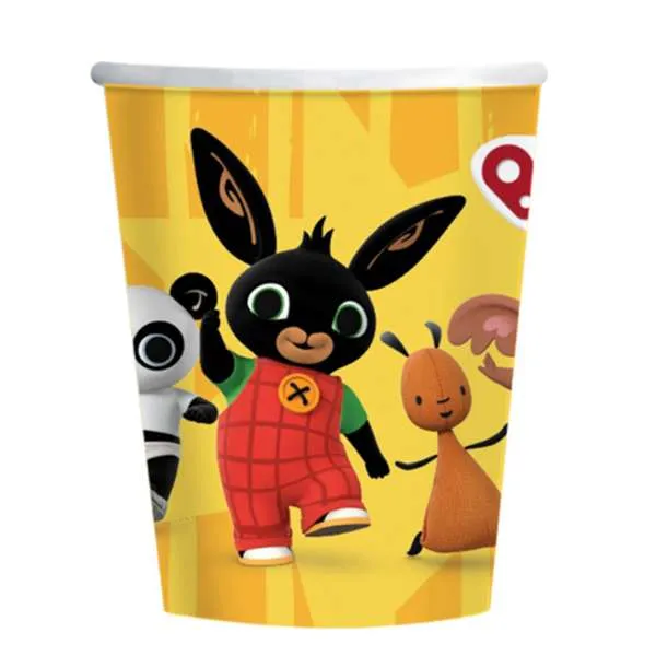 8 Bicchieri Cartoncino Bing - Coordinato Party Ufficiale Sfondo Giallo