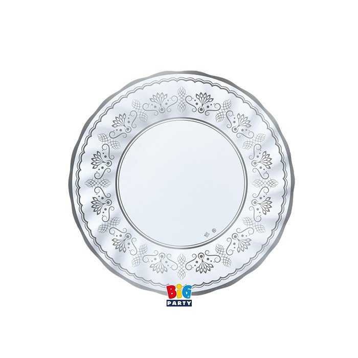 6 Piatti piani Royal Silver Ø 25 cm - Tavola Lusso Bianco e Argento