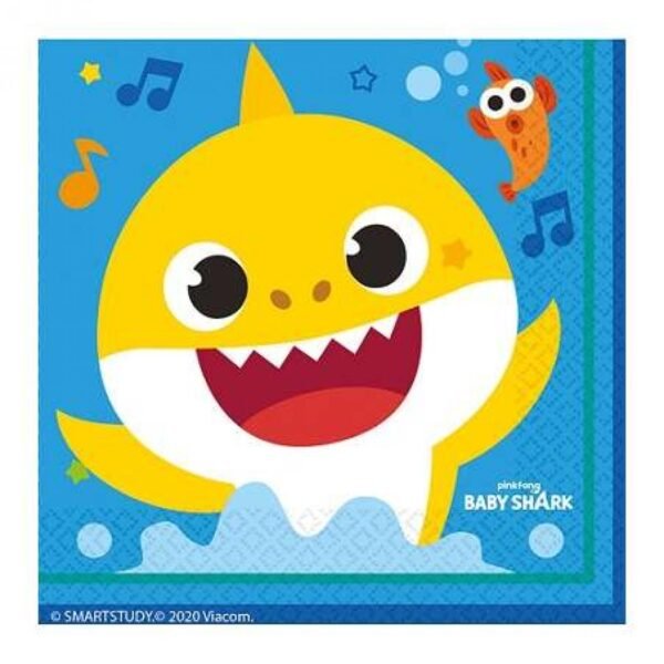 16 Tovaglioli Baby Shark 33x33 cm - Tavola Festa a Tema per Bambini