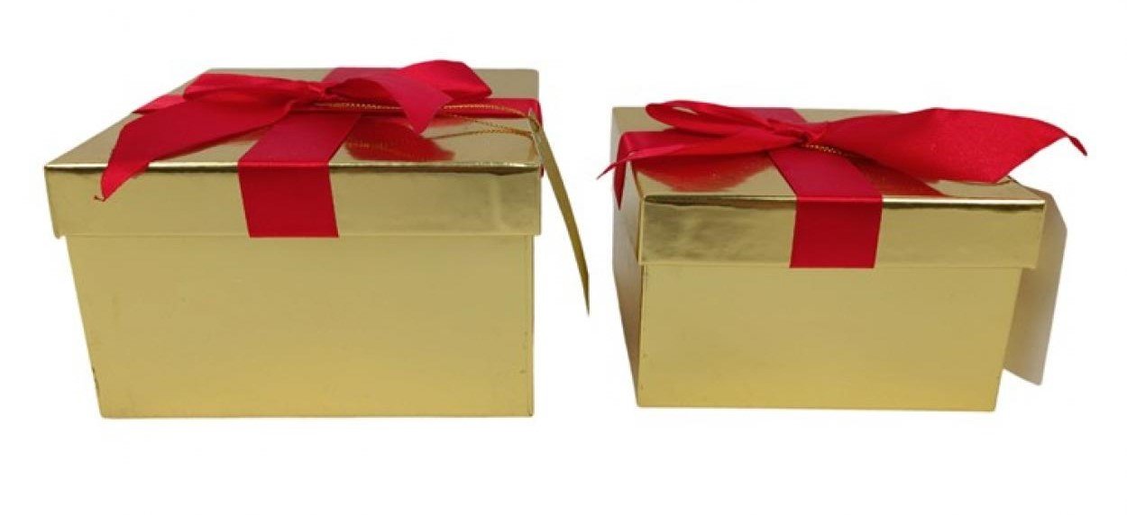 Scatole Oro con Fiocco Rosso - Idee Regalo Eleganti per Natale, Compleanno, San Valentino