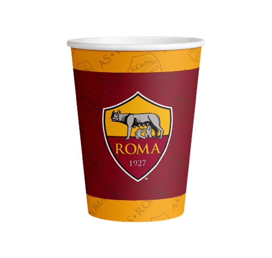 et da 8 bicchieri in carta A.S. Roma (266 ml). Ideali per compleanni a tema calcio e feste per tifosi. Resistenti ed ecosostenibili. Acquista su Notedifesta!