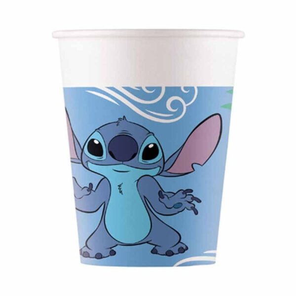 Bicchieri Stitch in Carta - Confezione da 8 Pezzi - 200 cc - Celeste