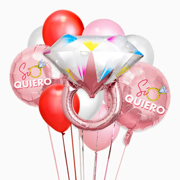 Set 10 Palloncini "Sì Quiero" con Anello Diamante Maxi