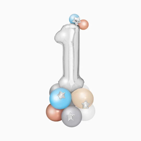Bouquet Palloncini Numero Argento e Blu - Set 15 Pezzi per Compleanno