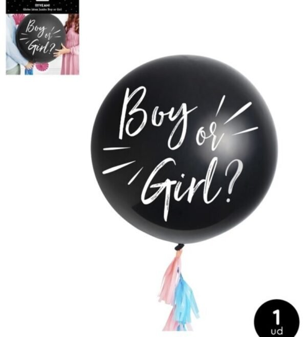Palloncino Jumbo 90 cm "Boy or Girl" per Gender Reveal - Nero