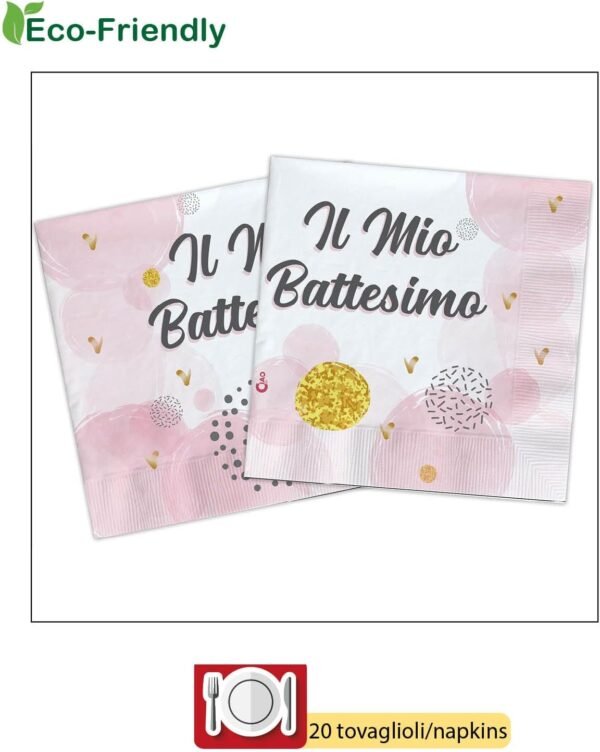 20 Tovaglioli in Carta Compostabile Rosa 33x33 cm - Battesimo Bimba