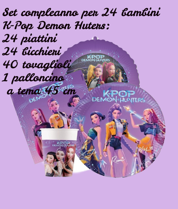 Set Compleanno K-Pop Demon Hunters per 24 Bambini - Kit Festa 69 Pezzi - Viola