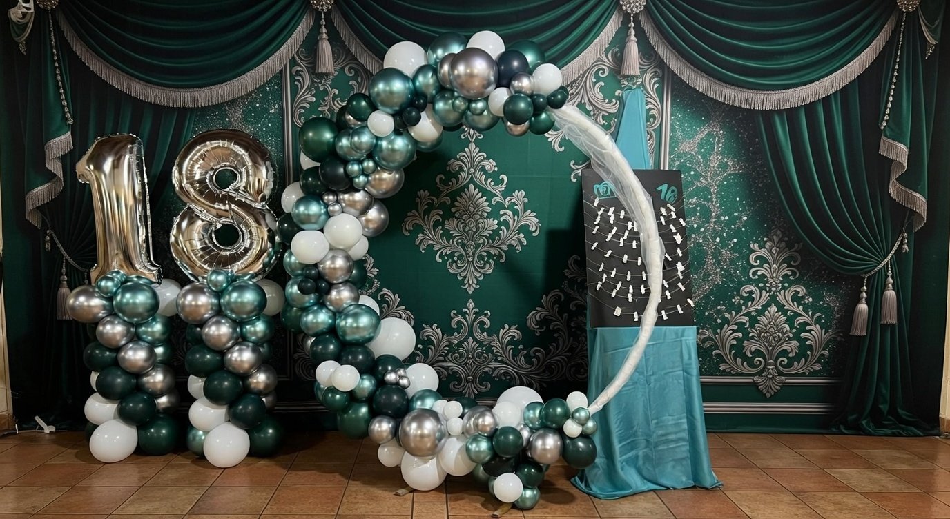Allestimento per diciottesimo compleanno a tema verde e argento