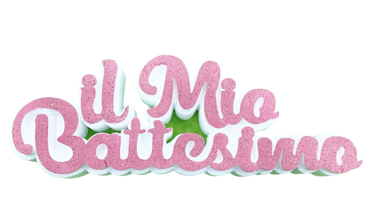 Scritta in Polistirolo "Il mio Battesimo" Bianco e Rosa 60x20 cm