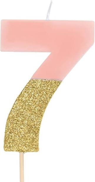 Candelina n 7 rosa e oro glitter 7 cm candelina N7 rosa e oro glitter bellissima per ogni compleanno